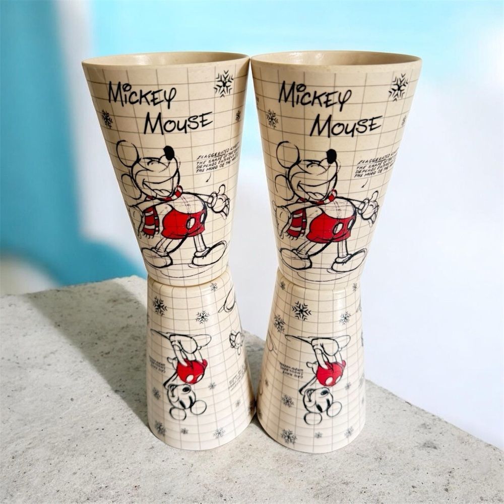 Disney Mickey Mouse Vintage Retro Cup Set Of 4 Collectible Kitchen Drinkware